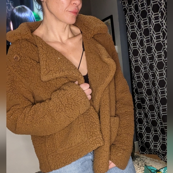 Jack by BB Dakota Soft Skills Camel Tan Sherpa Moto Jacket size Large - Picture 9 of 11